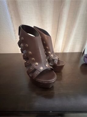 Gianmarco Lorenzi Brown Studded Leather Platform Heels